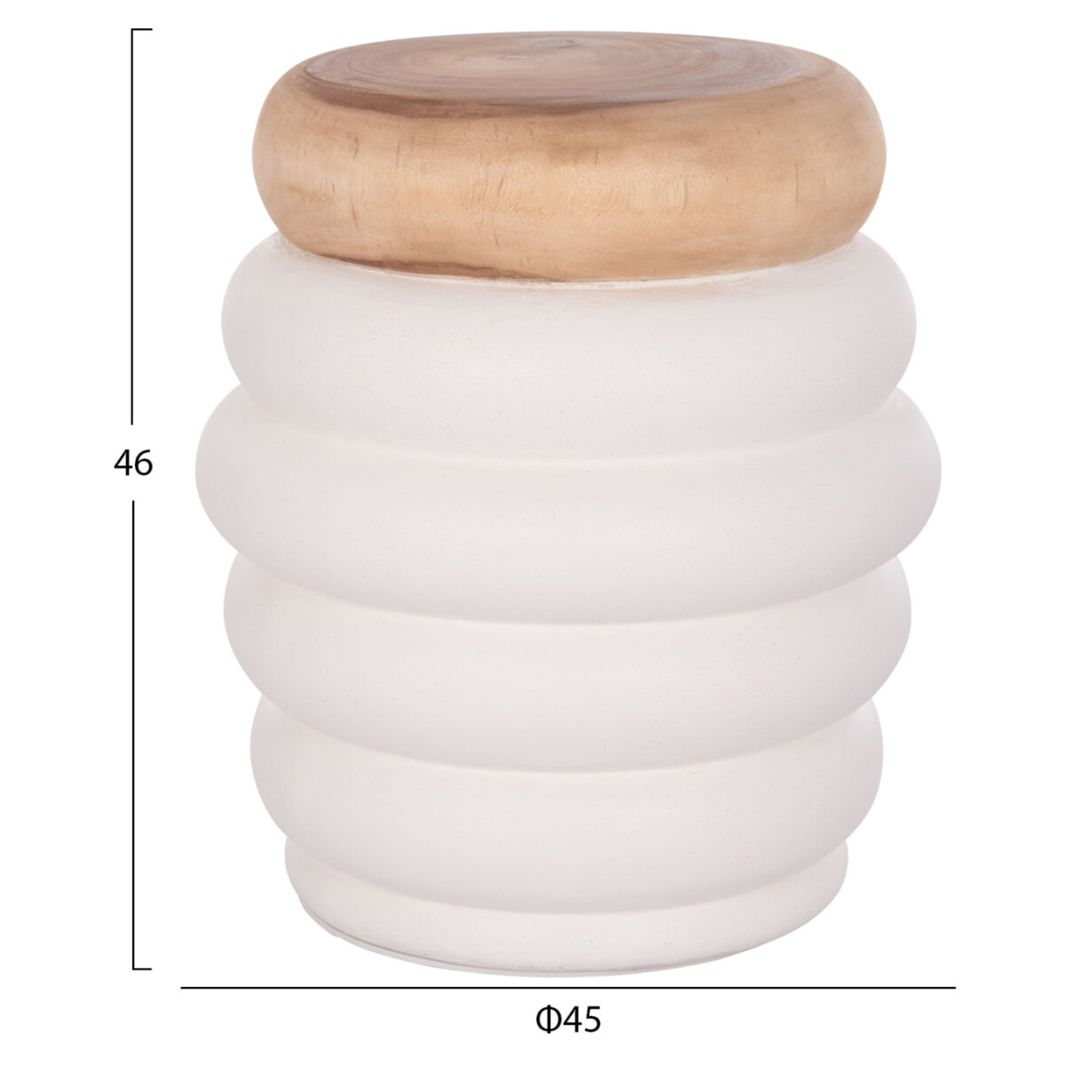 ΤΡΑΠΕΖΙ ΒΟΗΘΗΤΙΚΟ PUFFAT HM18172.02 FIBER CEMENT ΛΕΥΚΟ- ΞΥΛΟ TEAK TOP Φ45x46Υεκ. - Image 2