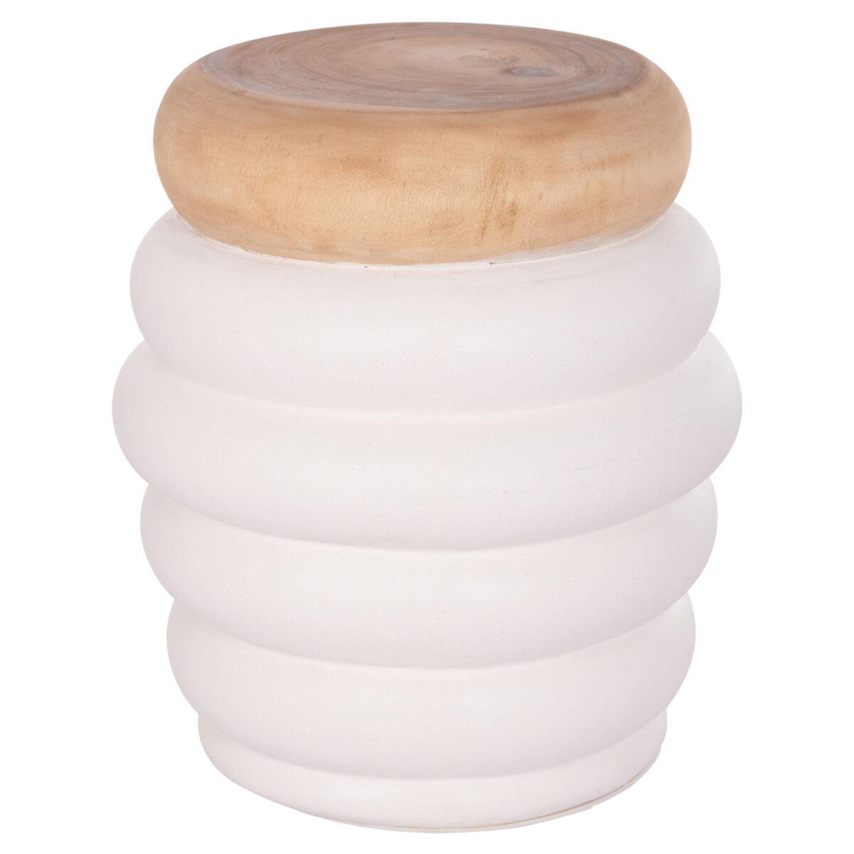 ΤΡΑΠΕΖΙ ΒΟΗΘΗΤΙΚΟ PUFFAT HM18172.02 FIBER CEMENT ΛΕΥΚΟ- ΞΥΛΟ TEAK TOP Φ45x46Υεκ. - Image 7