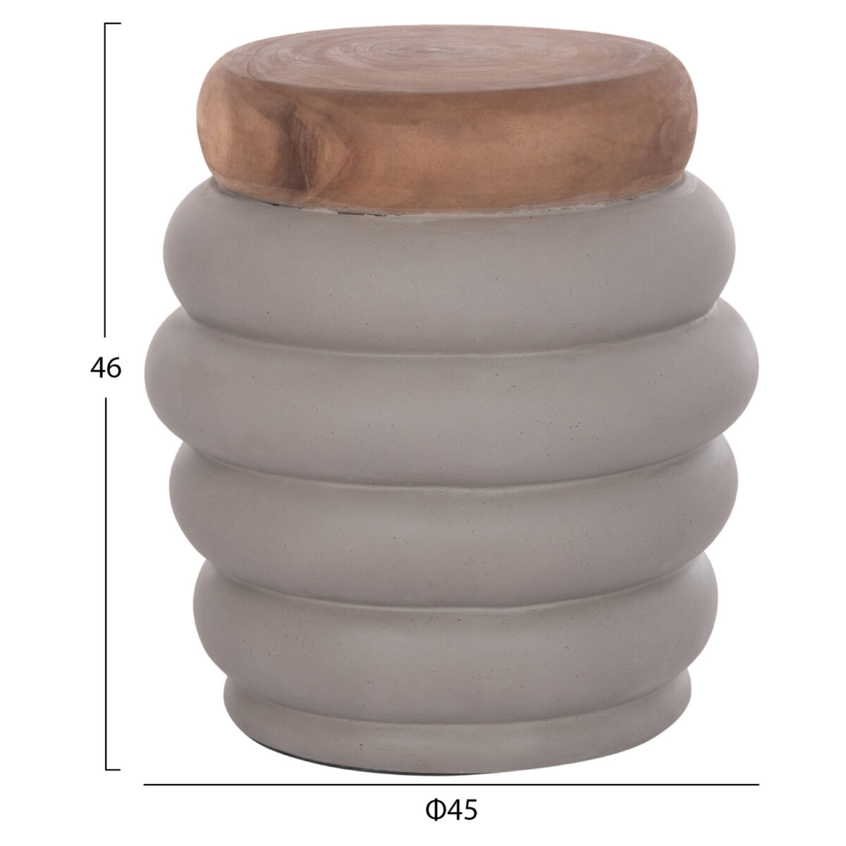 trapezi-boithitiko-fb91817203-fiber-ceme-1 ΤΡΑΠΕΖΙ ΒΟΗΘΗΤΙΚΟ PUFFAT HM18172.03 FIBER CEMENT ΓΚΡΙ- ΞΥΛΟ TEAK TOP Φ45x46Υεκ. - Image 2