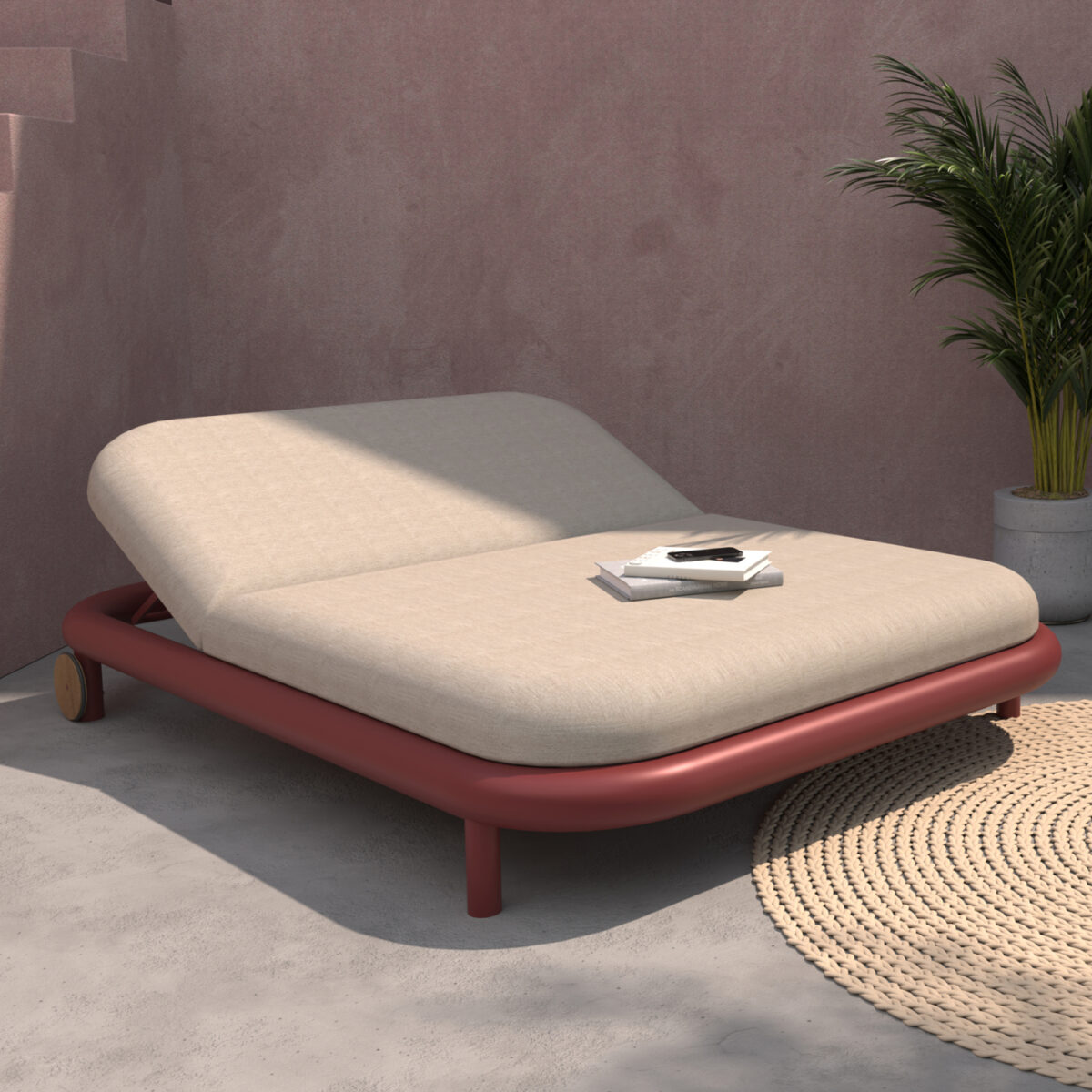 DAYBED ΔΙΠΛΟ ΣΕΙΡΑ EUTOPIA SM6238.05 KOKKINO ΑΛΟΥΜΙΝΙΟ-ΜΠΕΖ OLEFIN 200x150x36Υεκ