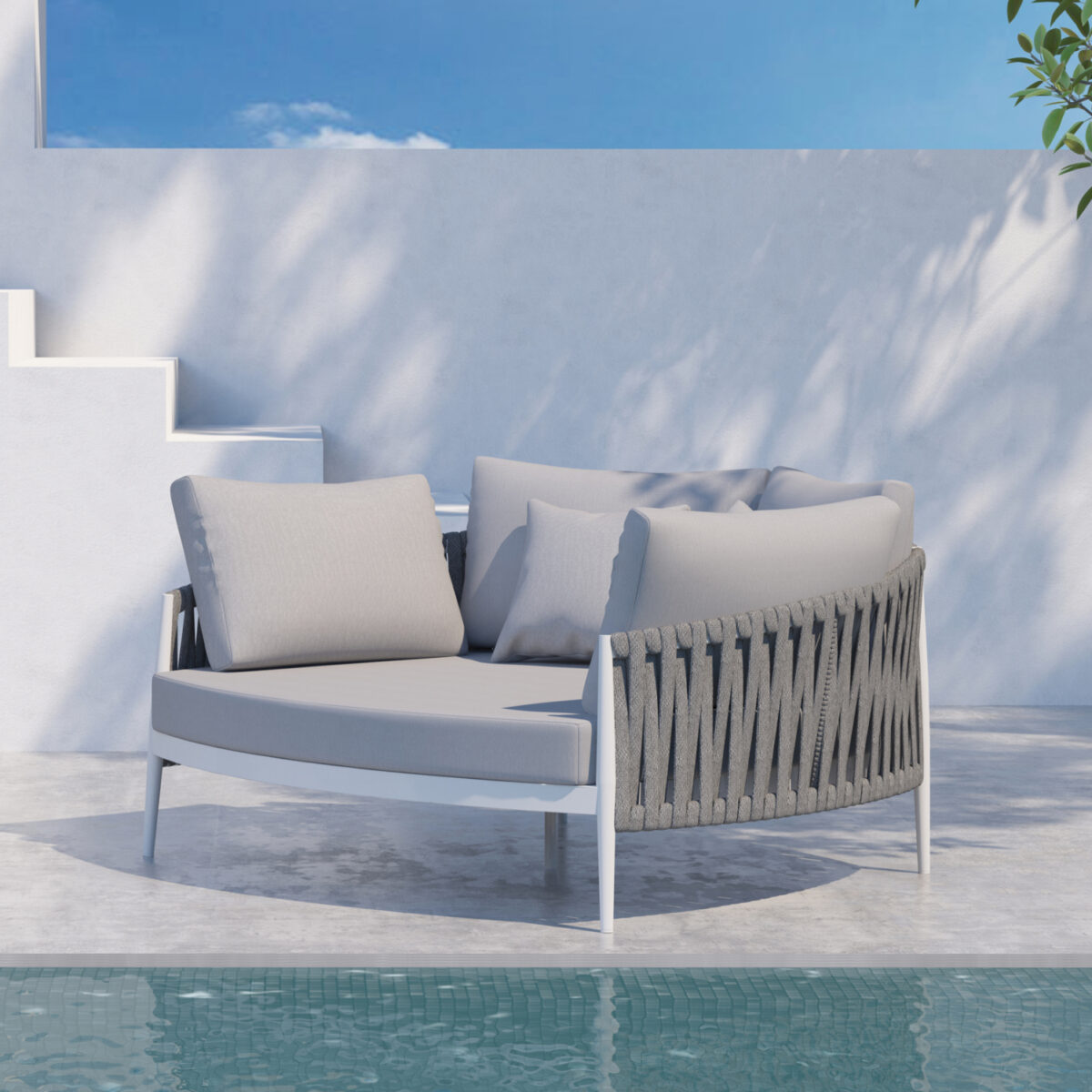 Daybed Σειρά Polaris SM6215.02 Αλουμίνιο Κρεμ-Μπεζ Σχοινί & Olefin 164x144x84Υεκ - Image 2