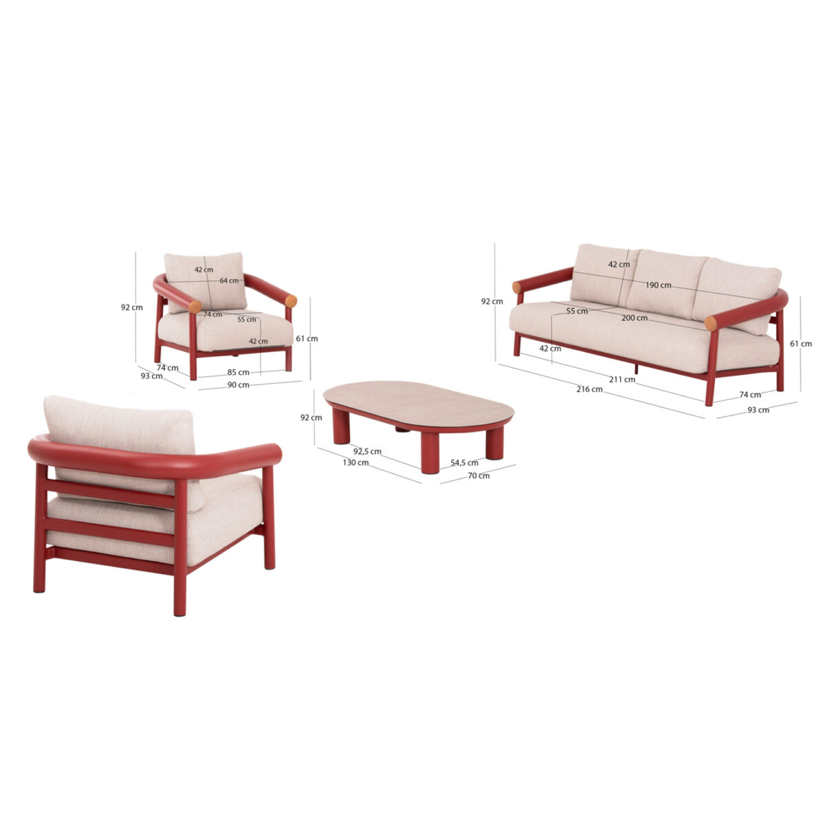 ΣΕΤ ΣΑΛΟΝΙ ΕΞ.ΧΩΡΟΥ 4ΤΜΧ EUTOPIA SM6237.05 KOKKINO ΑΛΟΥΜΙΝΙΟ-ΜΠΕΖ OLEFIN-ΓΥΑΛΙ ΓΚΡΙ - Image 2