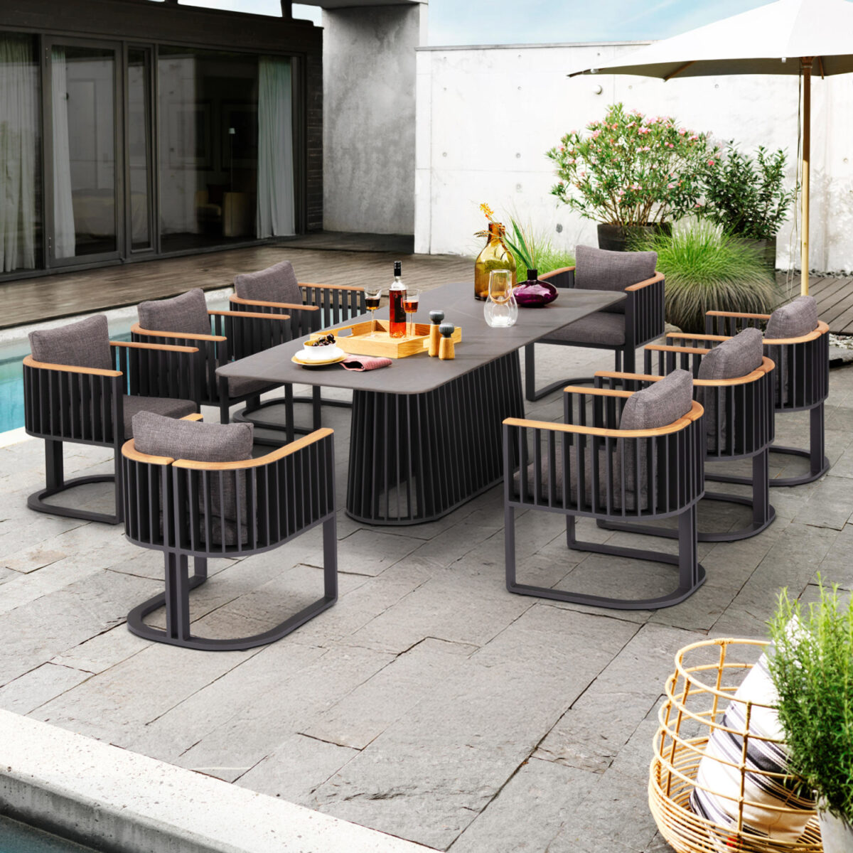 ΣΕΤ ΤΡΑΠΕΖΑΡΙΑΣ ΕΞ.ΧΩΡΟΥ ETERNITY SM21130.01 ΜΕ ΤΡΑΠΕΖΙ & 8 ΠΟΛΥΘΡΟΝΕΣ--ΣΚΟΥΡΟ ΓΚΡΙ - Image 2