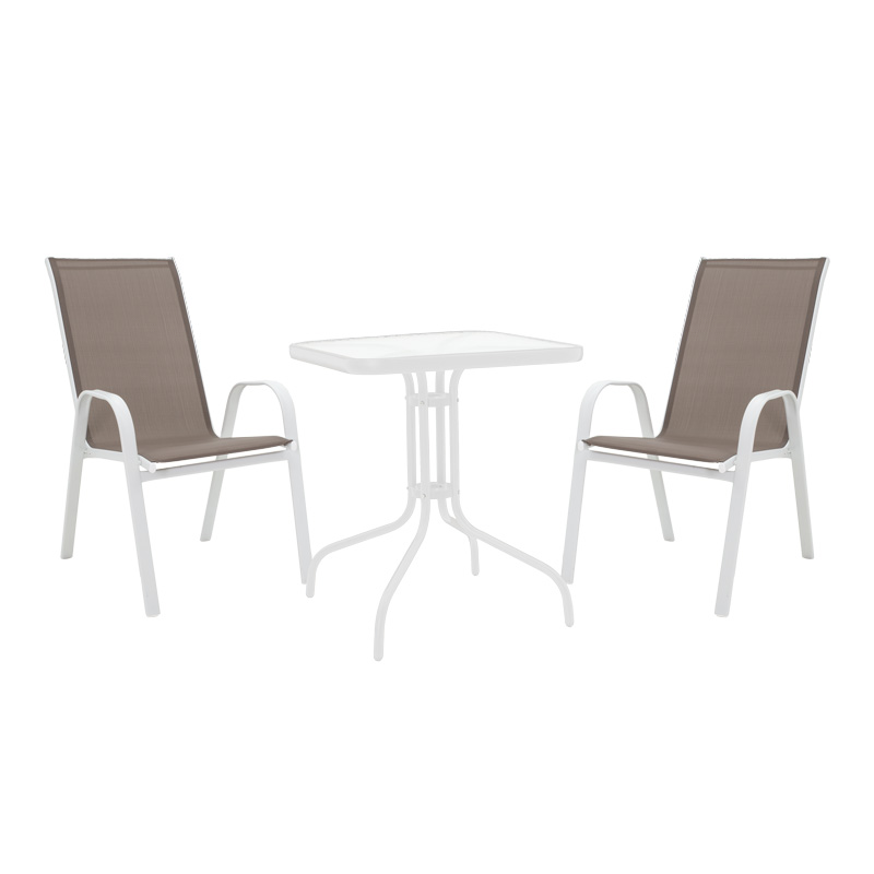 Τραπεζαρία Watson-Calan  σετ 3τεμ μέταλλο λευκό- γυαλί 70x70x70εκ