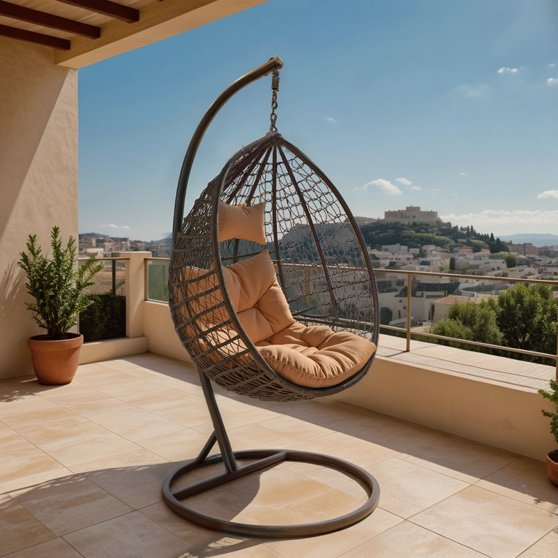 135-000023-1 Κούνια Zafer  κρεμαστή μέταλλο-pp καφέ σφ.-μαξιλάρι μπεζ 106x103x200εκ - Image 2