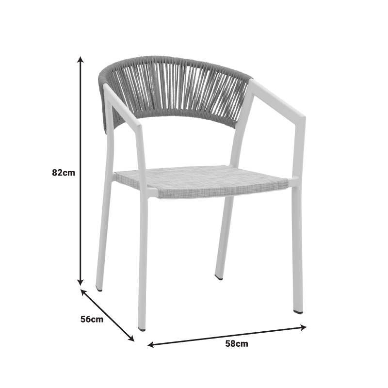 364-000002-7 Πολυθρόνα αλουμινίου Glisten  στοιβαζόμενη λευκός σκελετός-textilene γκρι- pe rattan σε φυσική απόχρωση 58x56x82εκ - Image 8