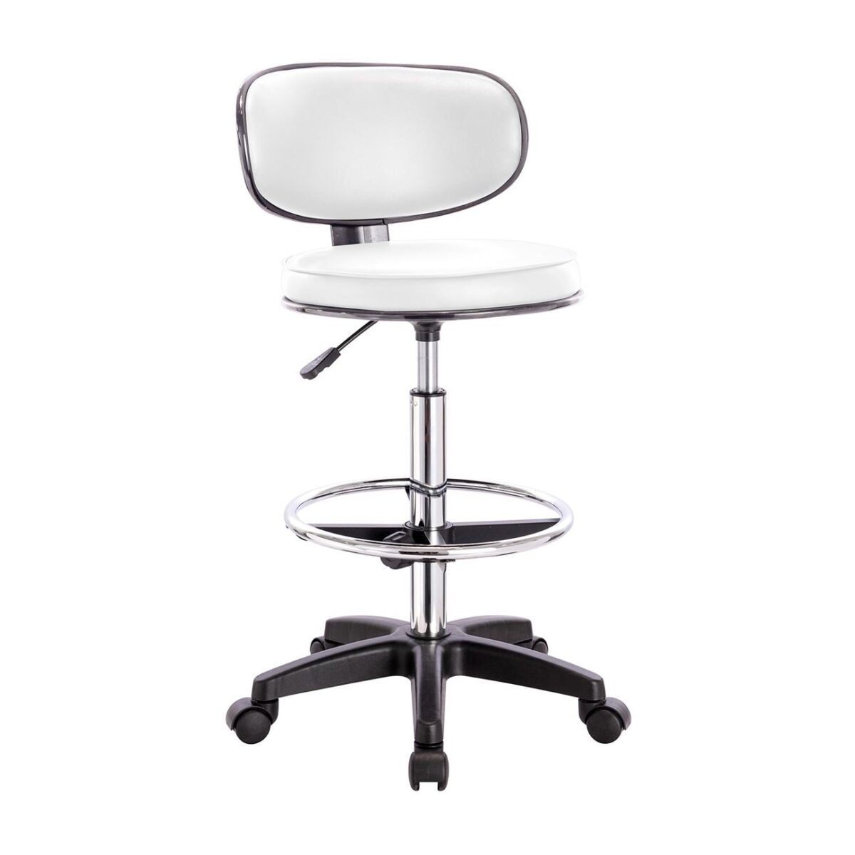 BF406 Σκαμπό Reception-Ταμείου PU Άσπρο, Τροχήλατο, Ρύθμιση Ύψους, Περιστρεφόμενο - Image 2