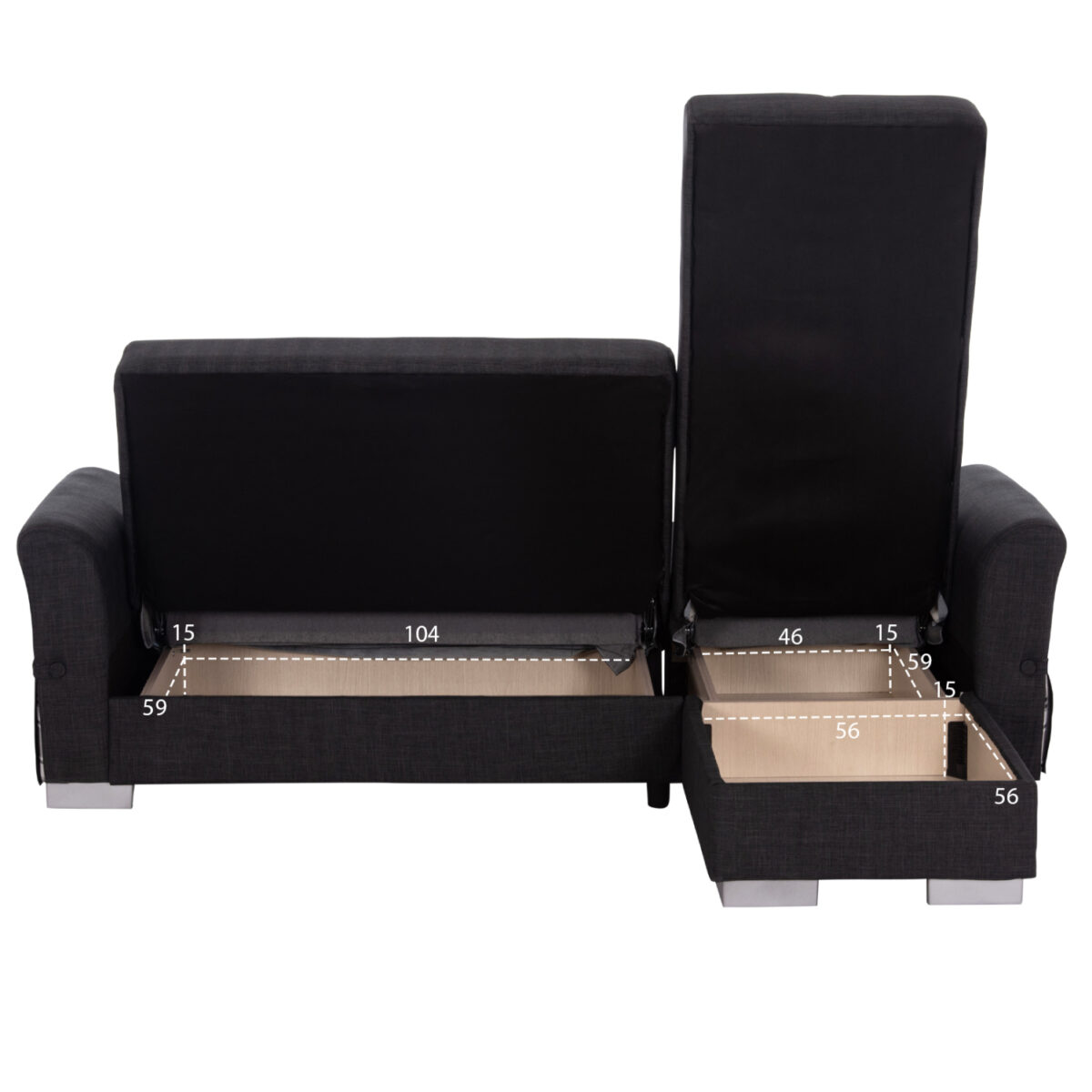 ΓΩΝΙΑΚΟΣ ΚΑΝΑΠΕΣ-ΚΡΕΒΑΤΙ ΜΕ ΑΠΟΘ. ΧΩΡΟ BRONKO HM3291.01 ΑΝΘΡΑΚΙ ΥΦΑΣΜΑ 218x138x77Y - Image 5