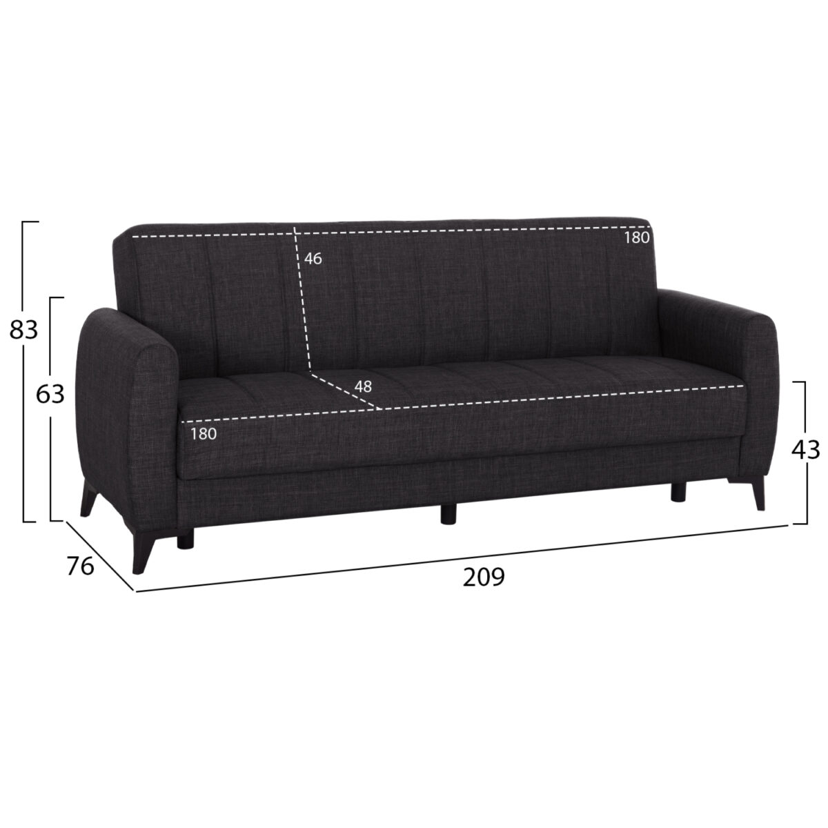 kanapes-krebati-me-apothchoro-trithesios-1 ΚΑΝΑΠΕΣ ΚΡΕΒΑΤΙ ΜΕ ΑΠΟΘ.ΧΩΡΟ TΡΙΘΕΣΙΟΣ NIKKO HM3292.01 ΓΚΡΙ ΥΦΑΣΜΑ 209x76x83Υεκ. - Image 2