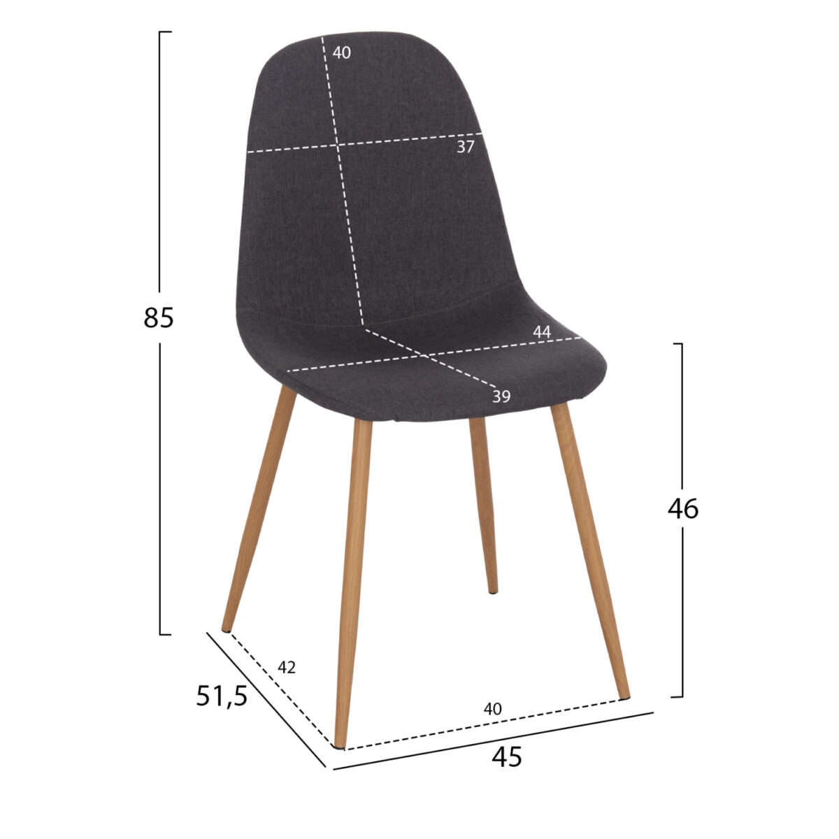 ΚΑΡΕΚΛΑ LEONARDO HM00100.10  ΜΕ ΜΕΤΑΛΛΙΚΑ ΠΟΔΙΑ & ΥΦΑΣΜΑ ΓΚΡΙ  45x51.5x85Υεκ. - Image 2