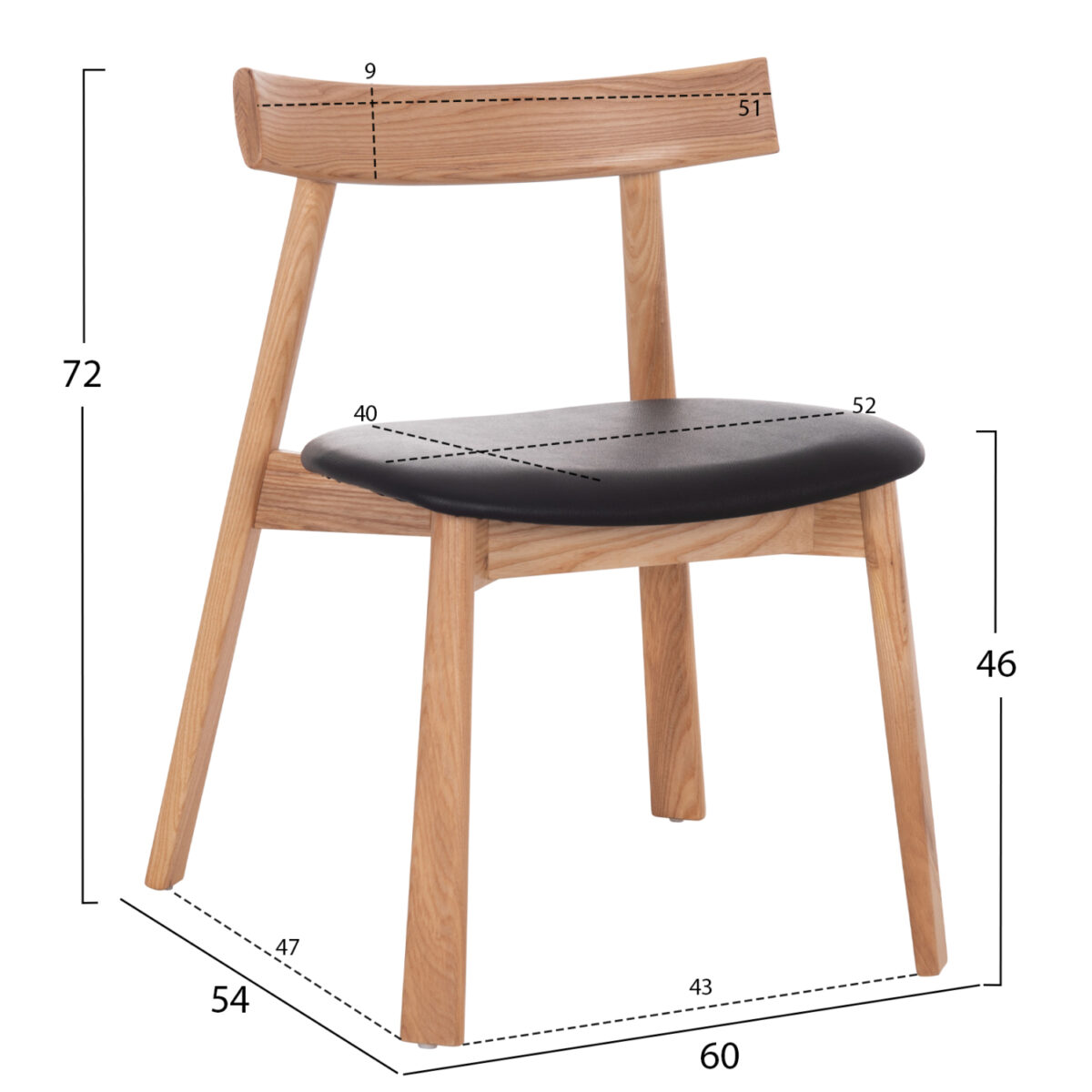 KΑΡΕΚΛΑ ΤΡΑΠΕΖΑΡΙΑΣ SEKAN HM18245.04 RUBBERWOOD-ΜΑΥΡΟ PU 60x54x72Υεκ - Image 2