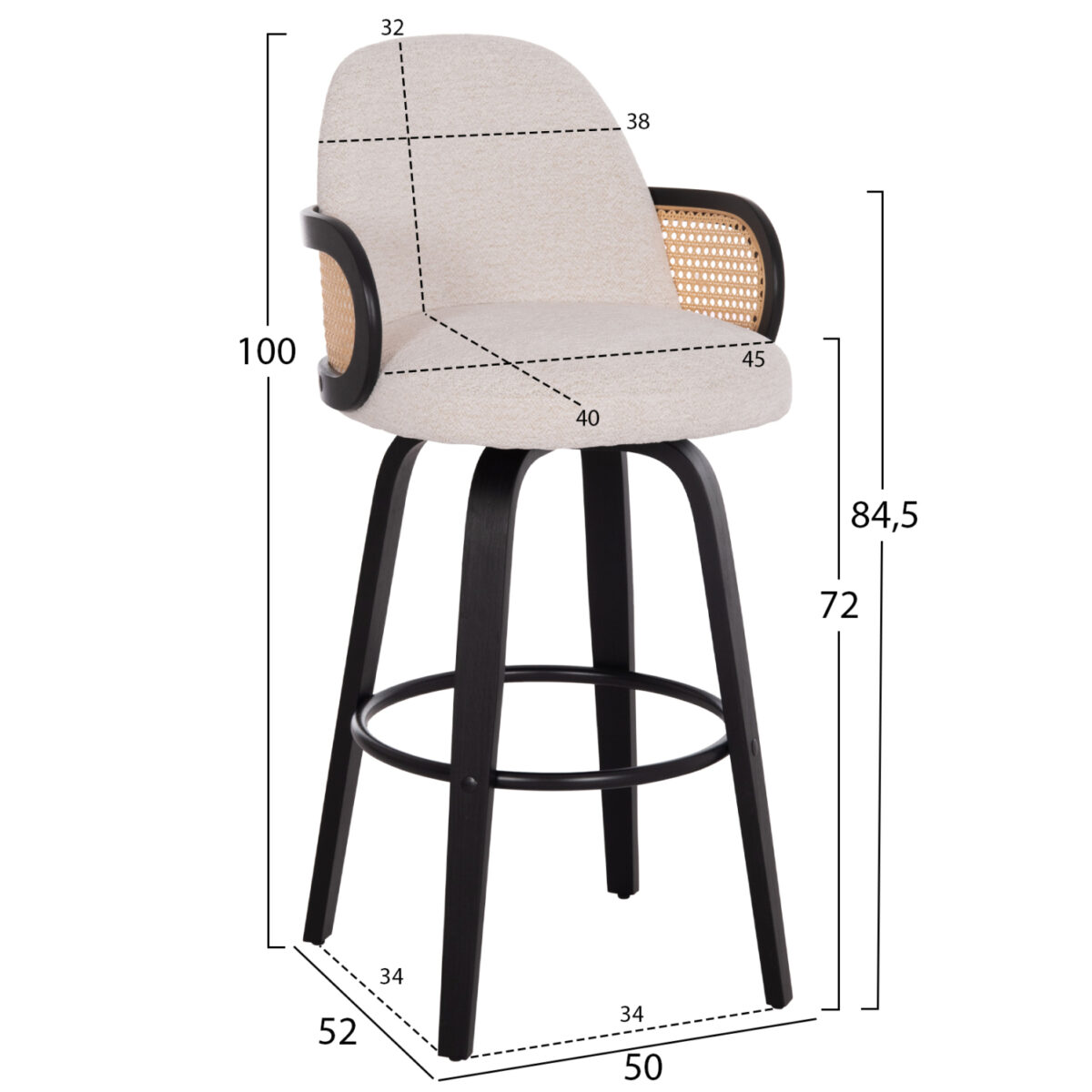 ΣΚΑΜΠΟ ΜΠΑΡ ΠΕΡΙΣΤΡΕΦΟΜΕΝΟ BECKER HM18251.02 PLYWOOD ΜΑΥΡΟ--ΕΚΡΟΥ ΥΦΑΣΜΑ 50x52x100Υ - Image 2