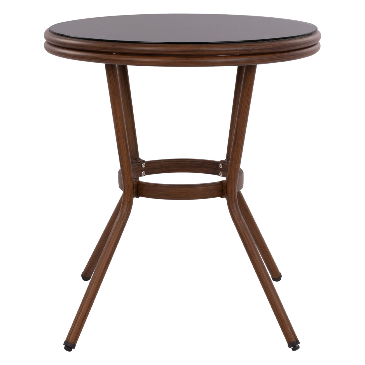 ΤΡΑΠΕΖΙ ΑΛΟΥΜΙΝΙΟΥ MOSES Φ70x76 εκ. BAMBOO LOOK HM5532.03 ΚΑΦΕ ΜΕ ΓΥΑΛΙ - Image 3
