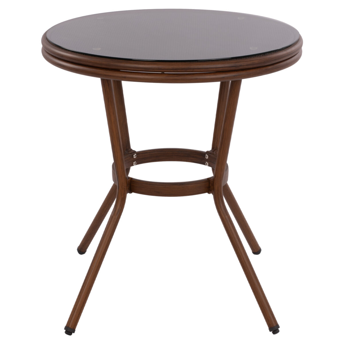 ΤΡΑΠΕΖΙ ΑΛΟΥΜΙΝΙΟΥ MOSES Φ70x76 εκ. BAMBOO LOOK HM5532.03 ΚΑΦΕ ΜΕ ΓΥΑΛΙ - Image 4