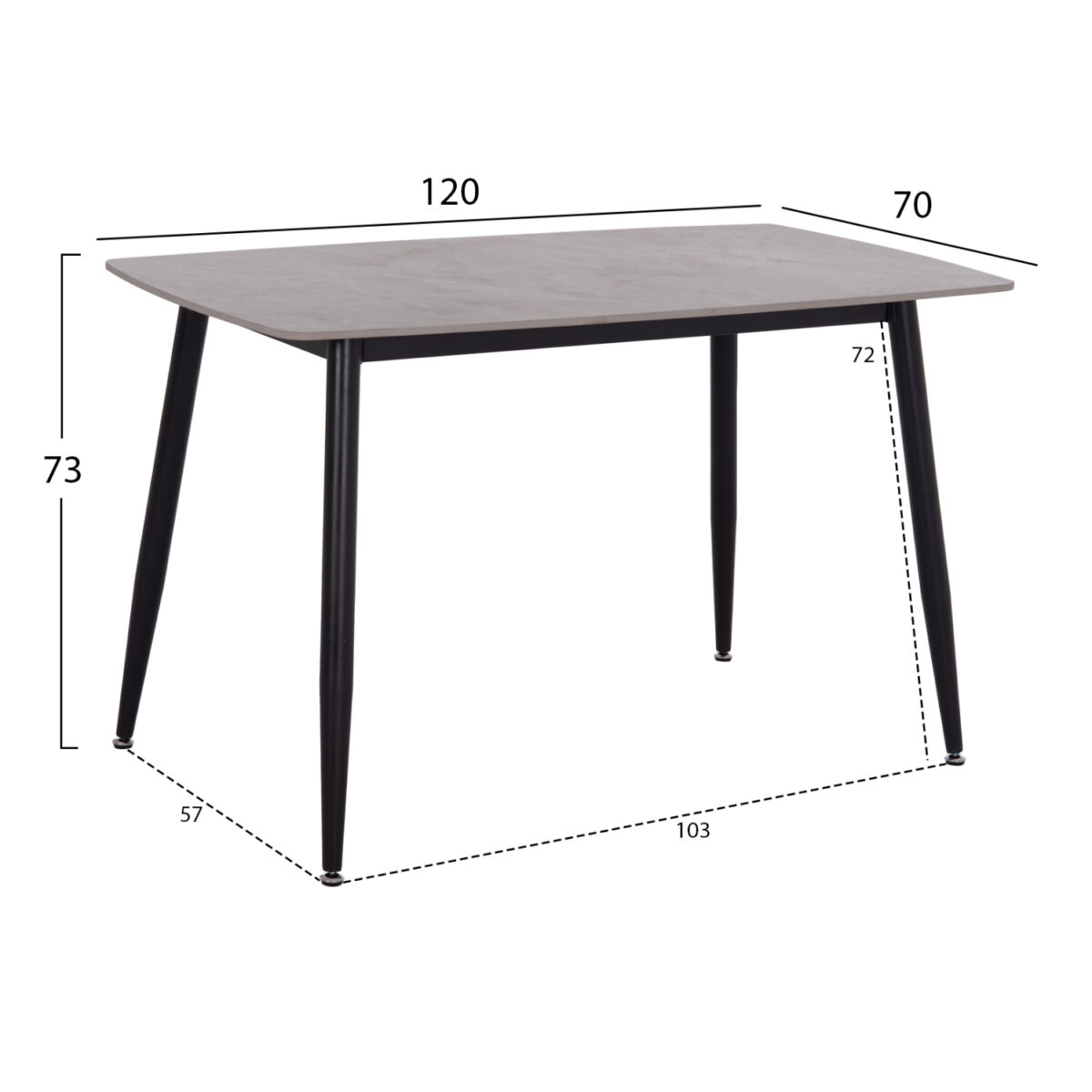 ΤΡΑΠΕΖΙ RAVEN HM9854.13 ΚΕΡΑΜΙΚΟ TOP ΓΚΡΙ ΜΑΡΜΑΡΟ-ΜΑΥΡΟ ΜΕΤΑΛΛΟ 120x70x73Υεκ. - Image 2