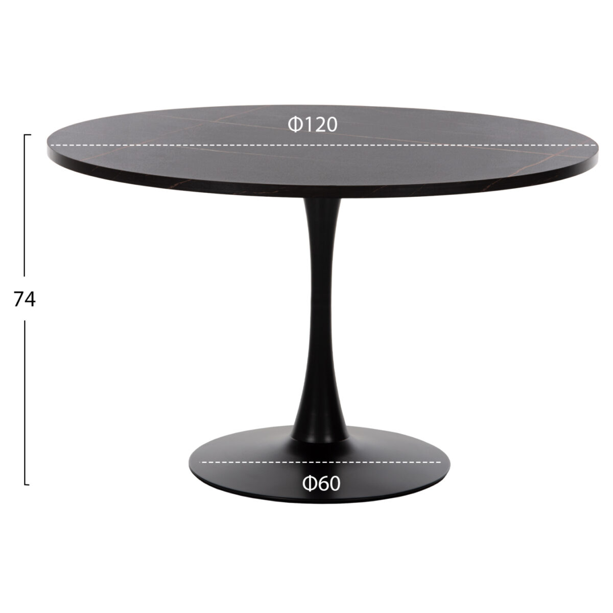 trapezi-trapezarias-fb9942212-stroggylo-1 ΤΡΑΠΕΖΙ ΤΡΑΠΕΖΑΡΙΑΣ ROLLO HM9422.12 ΣΤΡΟΓΓΥΛΟ BLACK MARBLE Φ120x74Yεκ. - Image 2