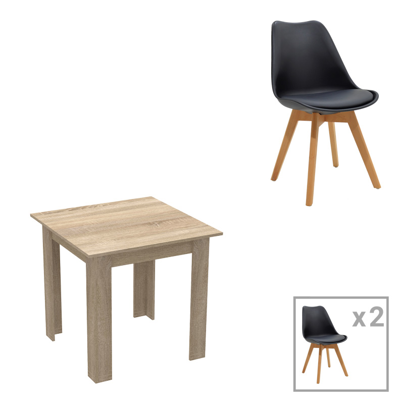 Τραπεζαρία Manka Ι -Gaston  σετ 3τεμ σε sonoma-μαύρη απόχρωση 80x80x77εκ