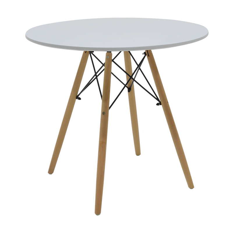 Τραπέζι Julita  MDF λευκό-πόδια σε φυσική απόχρωση Φ80x73εκ