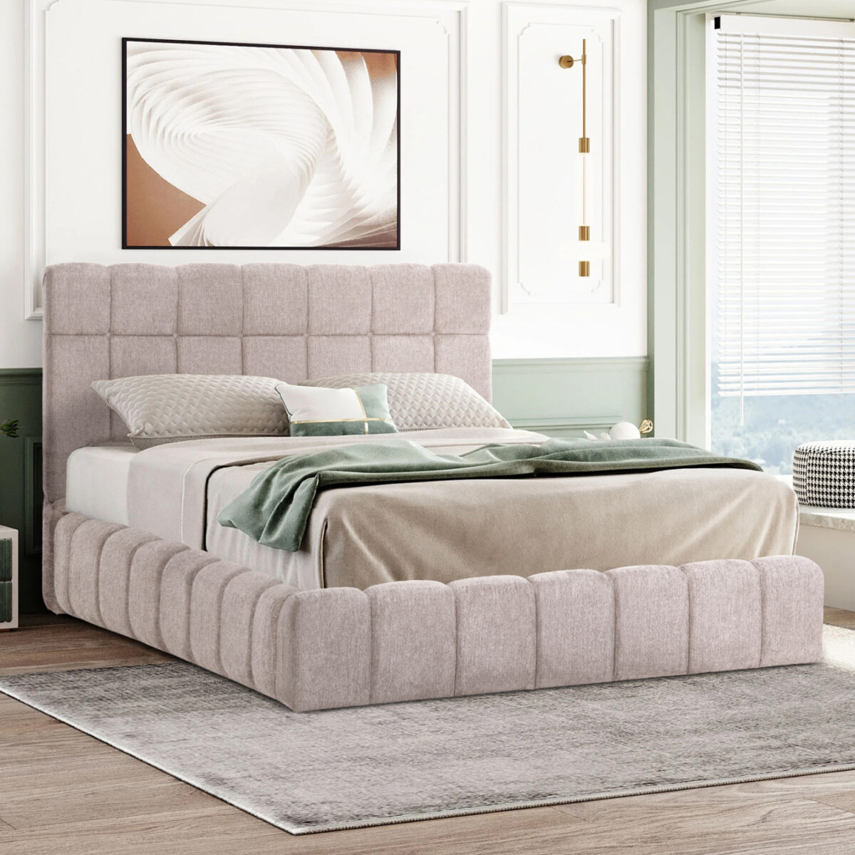 ΚΡΕΒΑΤΙ RAMON ΜΕ ΑΠΟΘ. ΧΩΡΟ HM720.10 ΥΦΑΣΜΑ TEDDY ΜΠΕΖ-ΓΙΑ ΣΤΡΩΜΑ 160x200εκ - Image 2