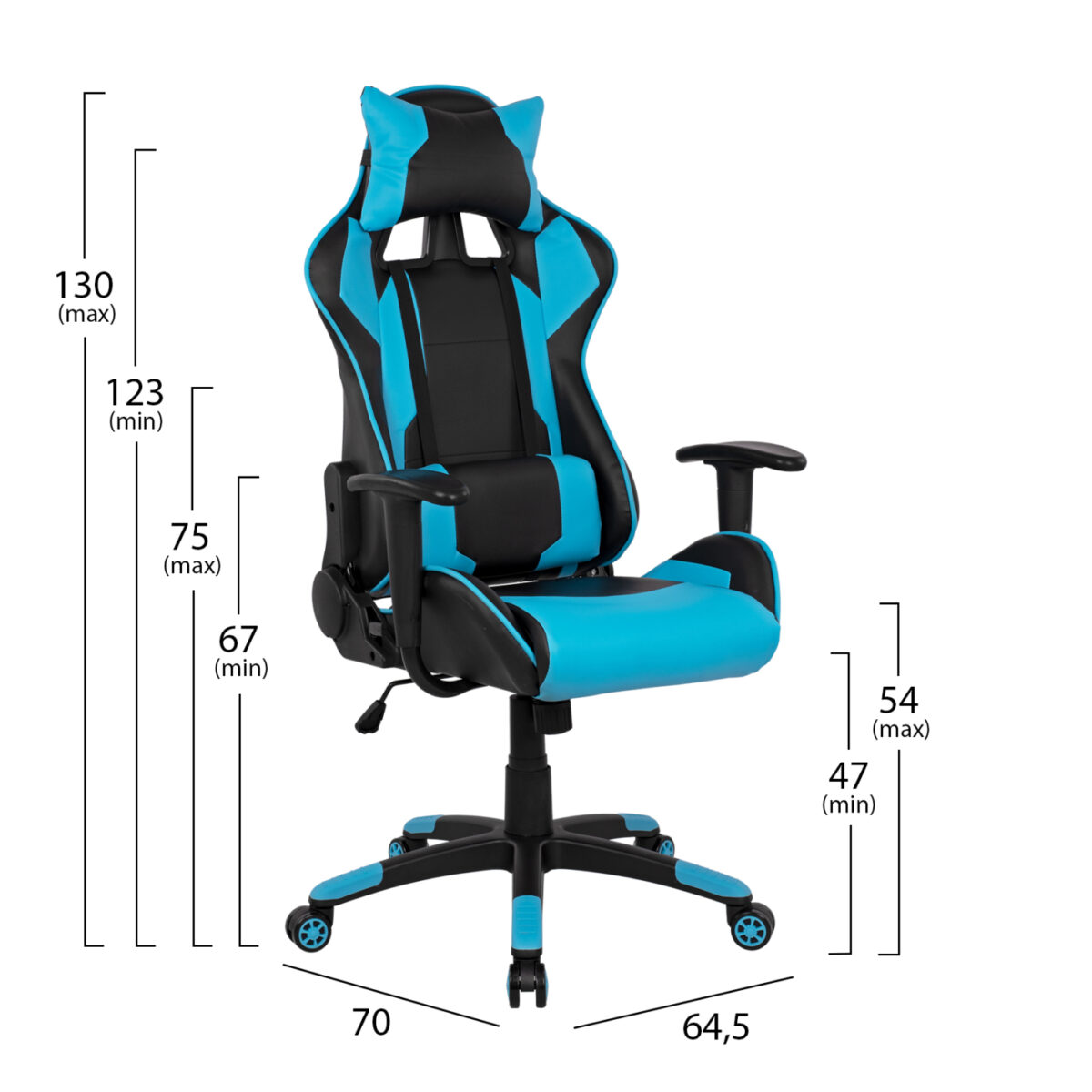 polythrona-gaming-fb9107208-mayri-siel-6-1 ΠΟΛΥΘΡΟΝΑ GAMING DARIUS HM1072.08 ΜΑΥΡΗ-ΣΙΕΛ 66,5x70x(122-129) cm - Image 2