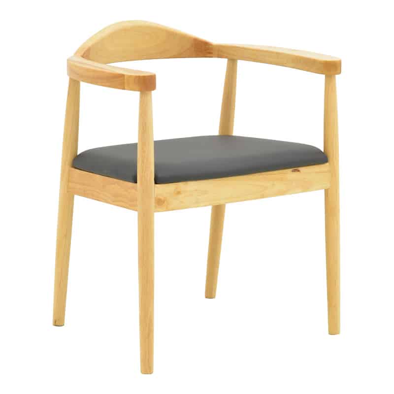 Πολυθρόνα Joube  rubberwood σε φυσική απόχρωση με μαύρο pu μαξιλάρι 59x48x73εκ