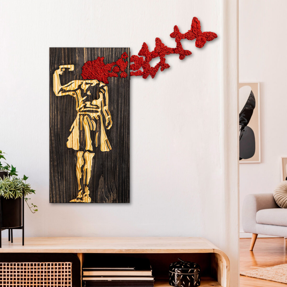 ΔΙΑΚΟΣΜΗΤΙΚΟ ΤΟΙΧΟΥ ΦΙΓΟΥΡΑ ΚΟΡΙΤΣΙΟΥ HM4755-ΦΥΛΛΑ ΜΕΤΑΛΛΟΥ-ΞΥΛΟ 62x3(βάθος)x70Υεκ. - Image 2