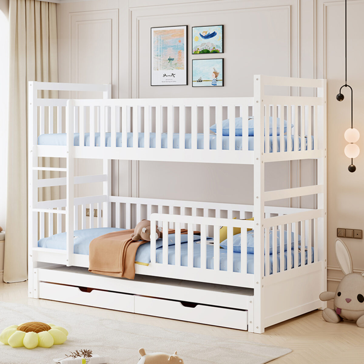 ΠΑΙΔΙΚΗ ΚΟΥΚΕΤΑ ΜΕ 3 ΚΡΕΒΑΤΙΑ & 2 ΣΥΡΤΑΡΙΑ TRIPLON HM709.03 ΞΥΛΟ ΠΕΥΚΟΥ 90x190-200εκ - Image 3