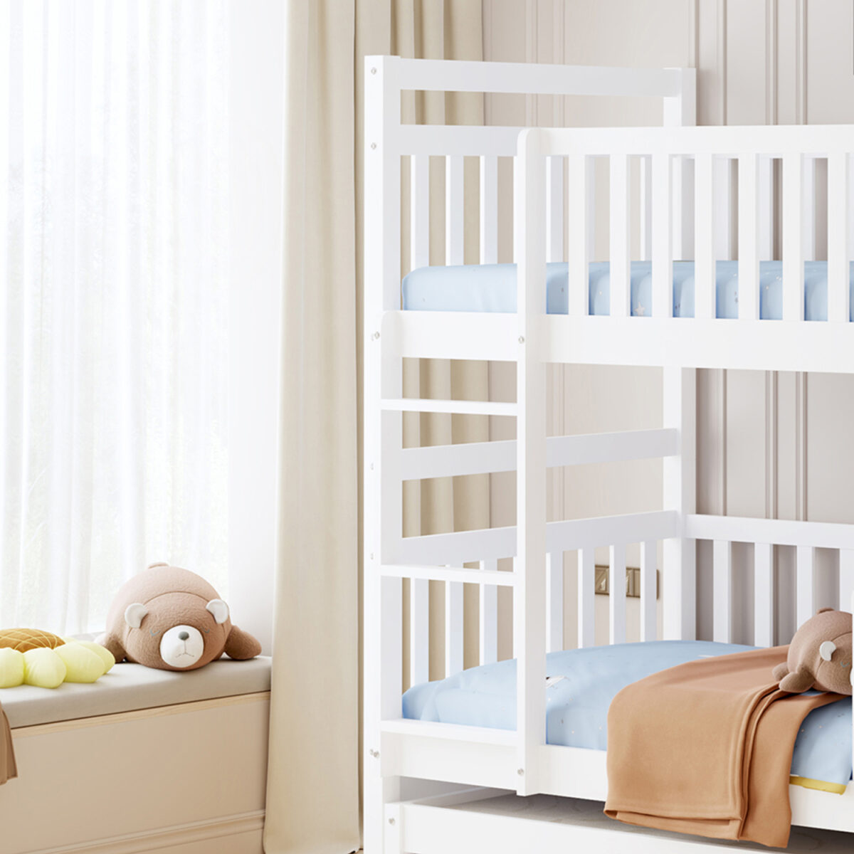 ΠΑΙΔΙΚΗ ΚΟΥΚΕΤΑ ΜΕ 3 ΚΡΕΒΑΤΙΑ & 2 ΣΥΡΤΑΡΙΑ TRIPLON HM709.03 ΞΥΛΟ ΠΕΥΚΟΥ 90x190-200εκ - Image 6