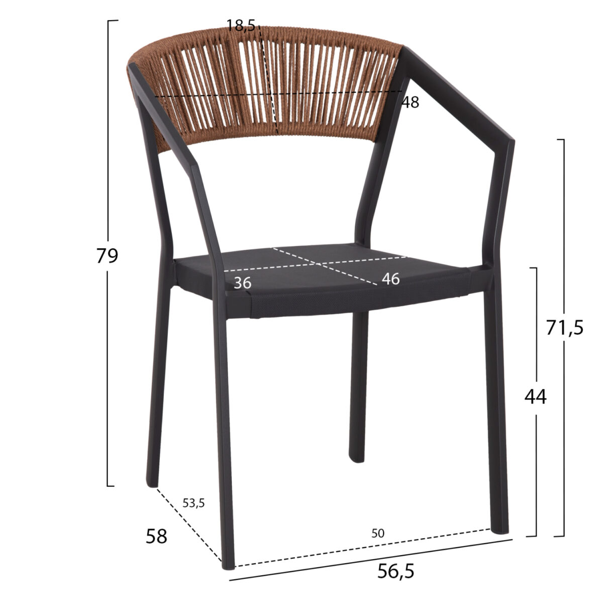 ΠΟΛΥΘΡΟΝΑ ΑΛΟΥΜΙΝΙΟΥ HM5891.01 ΑΝΘΡΑΚΙ ΣΚΕΛΕΤΟΣ&TEXTLINE-ΜΠΕΖ RATTAN 56,5x58x79Υ εκ. - Image 2