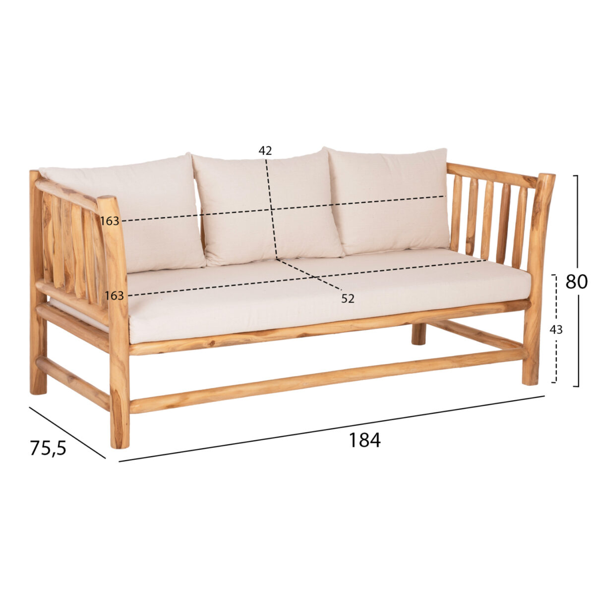 ΣΕΤ ΣΑΛΟΝΙ 4ΤΜΧ EDDARD HM9340.25 ΑΠΟ ΜΑΣΙΦ ΞΥΛΟ TEAK  ΦΥΣΙΚΟ - ΛΕΥΚΟ - Image 2