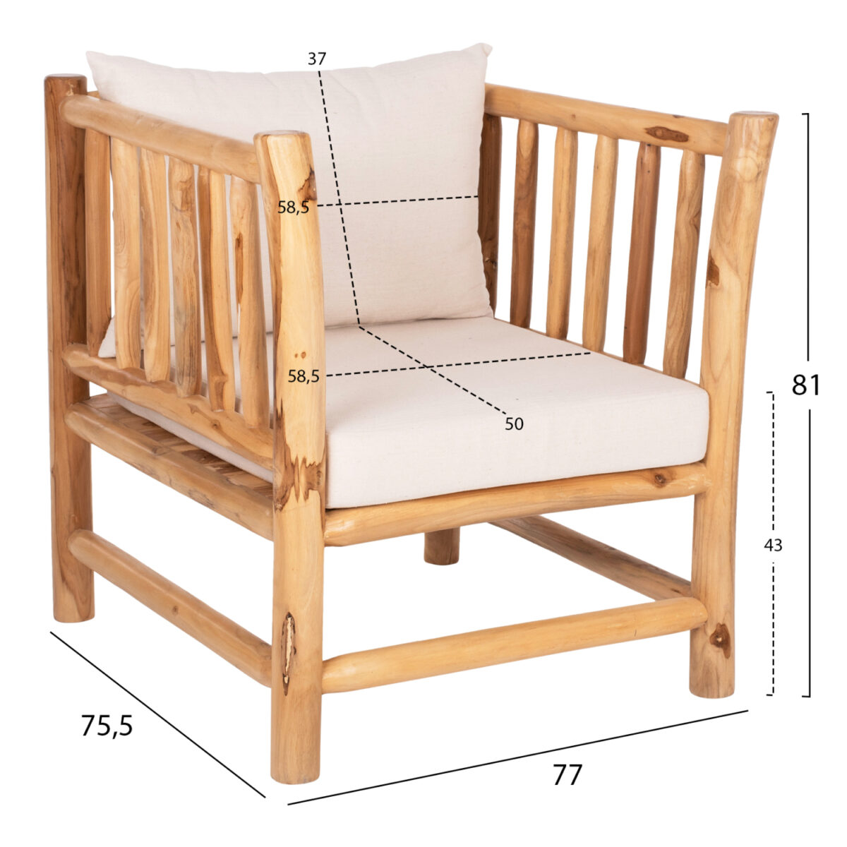 ΣΕΤ ΣΑΛΟΝΙ 4ΤΜΧ EDDARD HM9340.25 ΑΠΟ ΜΑΣΙΦ ΞΥΛΟ TEAK  ΦΥΣΙΚΟ - ΛΕΥΚΟ - Image 3