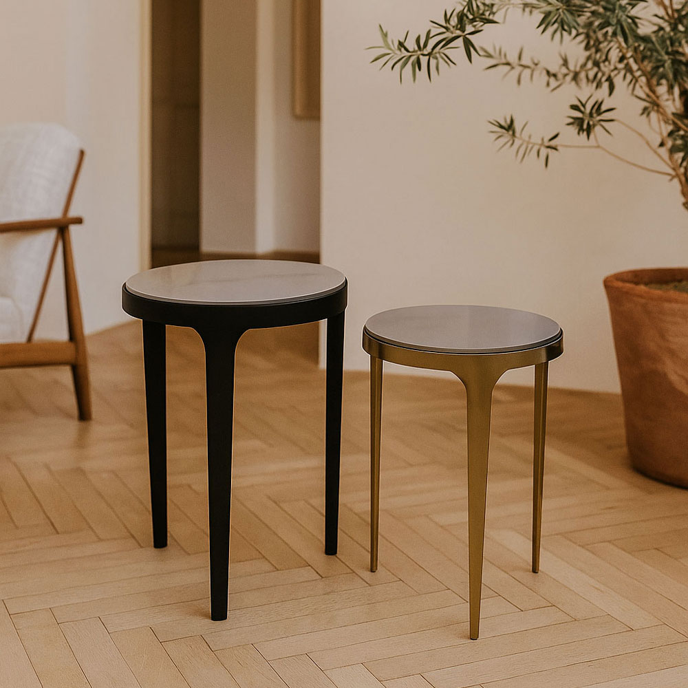 04-1201_100-MLgTo_1 STICKS SIDE TABLE SET 2ΤΕΜ ΛΕΥΚΟ ΜΑΥΡΟ ΧΡΥΣΟ 37x37x54.5cm - Image 2