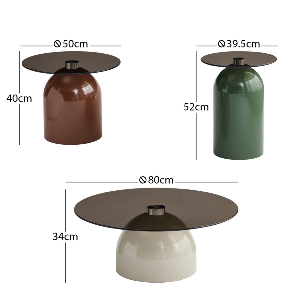 1 ΣΕΤ 3 ΤΡΑΠΕΖΙA ΣΑΛΟΝΙΟΥ GEMINS SM18312 ΜΕΤΑΛΛΙΚΕΣ ΒΑΣΕΙΣ-GLASS TOPS - Image 2