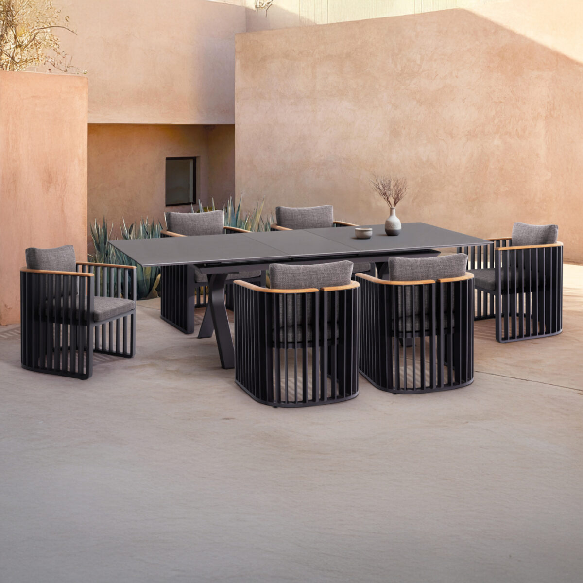 ΣΕΤ ΤΡΑΠΕΖΑΡΙΑΣ 7TMX ANDROMEDA (S) SM21254 ΑΛΟΥΜΙΝΙΟ-SINTERED STONE ΣΚΟΥΡΟ ΓΚΡΙ - Image 2