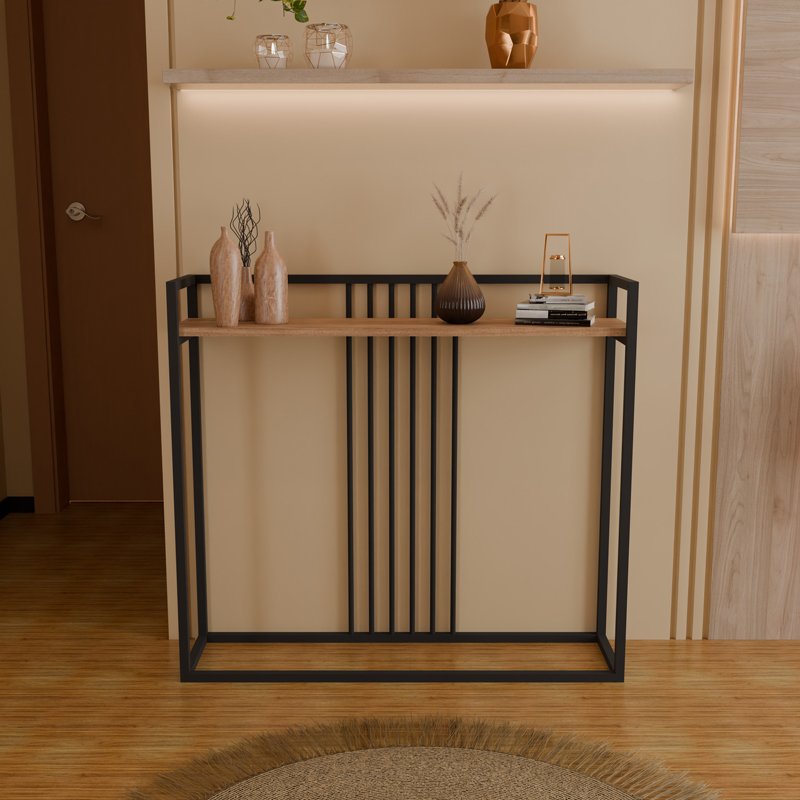 321-000126-2 Κονσόλα Convida  oak με μαύρο μεταλλικό σκελετό 100x25x90εκ - Image 3