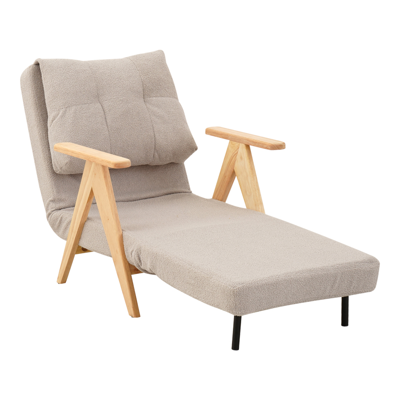 392-000013-1 Πολυθρόνα-Κρεβάτι Restyl  rubberwood- μπουκλέ ύφασμα σε κρεμ απόχρωση 75x60x93εκ - Image 2