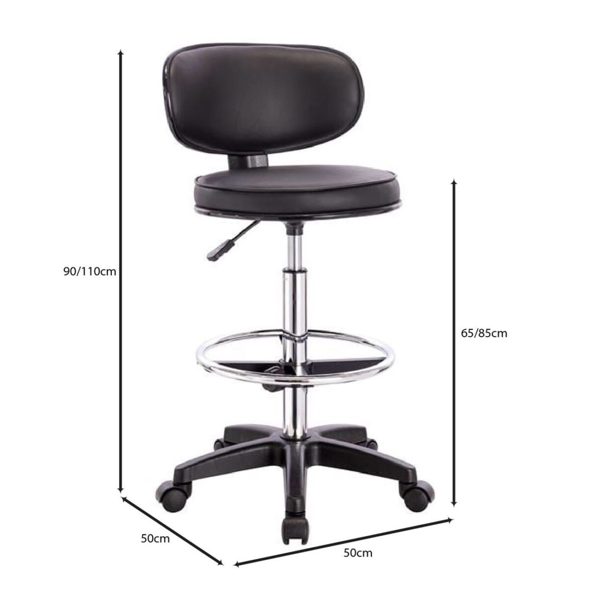 BF406 Σκαμπό Reception-Ταμείου PU Μαύρο, Τροχήλατο, Ρύθμιση Ύψους, Περιστρεφόμενο - Image 6