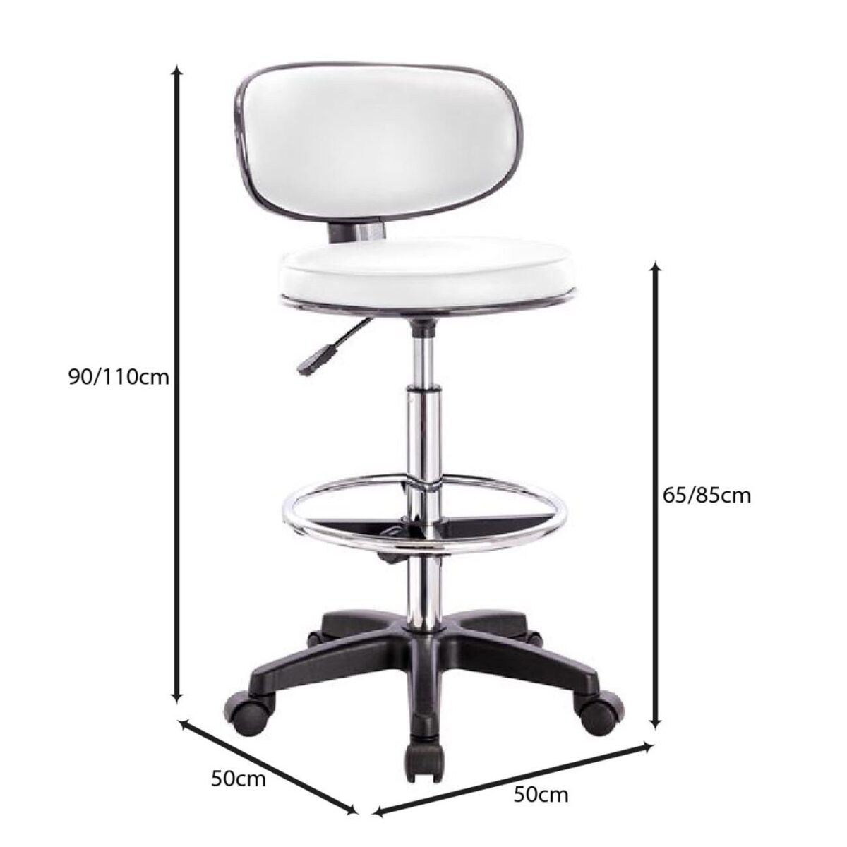 BF406 Σκαμπό Reception-Ταμείου PU Άσπρο, Τροχήλατο, Ρύθμιση Ύψους, Περιστρεφόμενο - Image 3