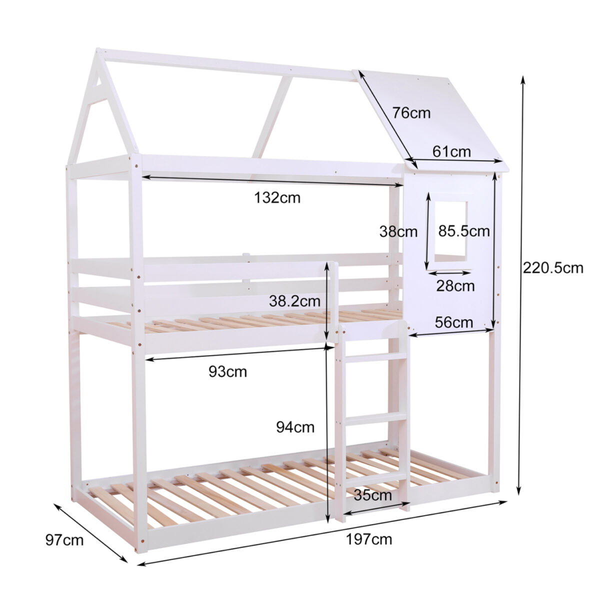 ΠΑΙΔΙΚΗ ΚΟΥΚΕΤΑ ΣΠΙΤΑΚΙ  τ.MONTESSORI HOOD HM705.03 ΞΥΛΟ ΠΕΥΚΟΥ ΣΕ ΛΕΥΚΟ-ΣΤΡΩΜΑΤΑ 190x90εκ - Image 2