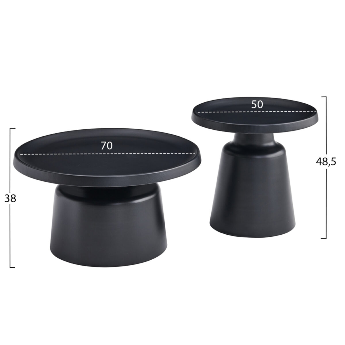 set-2-trapezia-salonioy-fb91830402-metal-1 ΣΕΤ 2 ΤΡΑΠΕΖΙΑ ΣΑΛΟΝΙΟΥ RINKON2 HM18304.02 ΜΕΤΑΛΛΟ ΣΕ ΜΑΥΡΟ Φ50εκ & Φ70εκ - Image 2