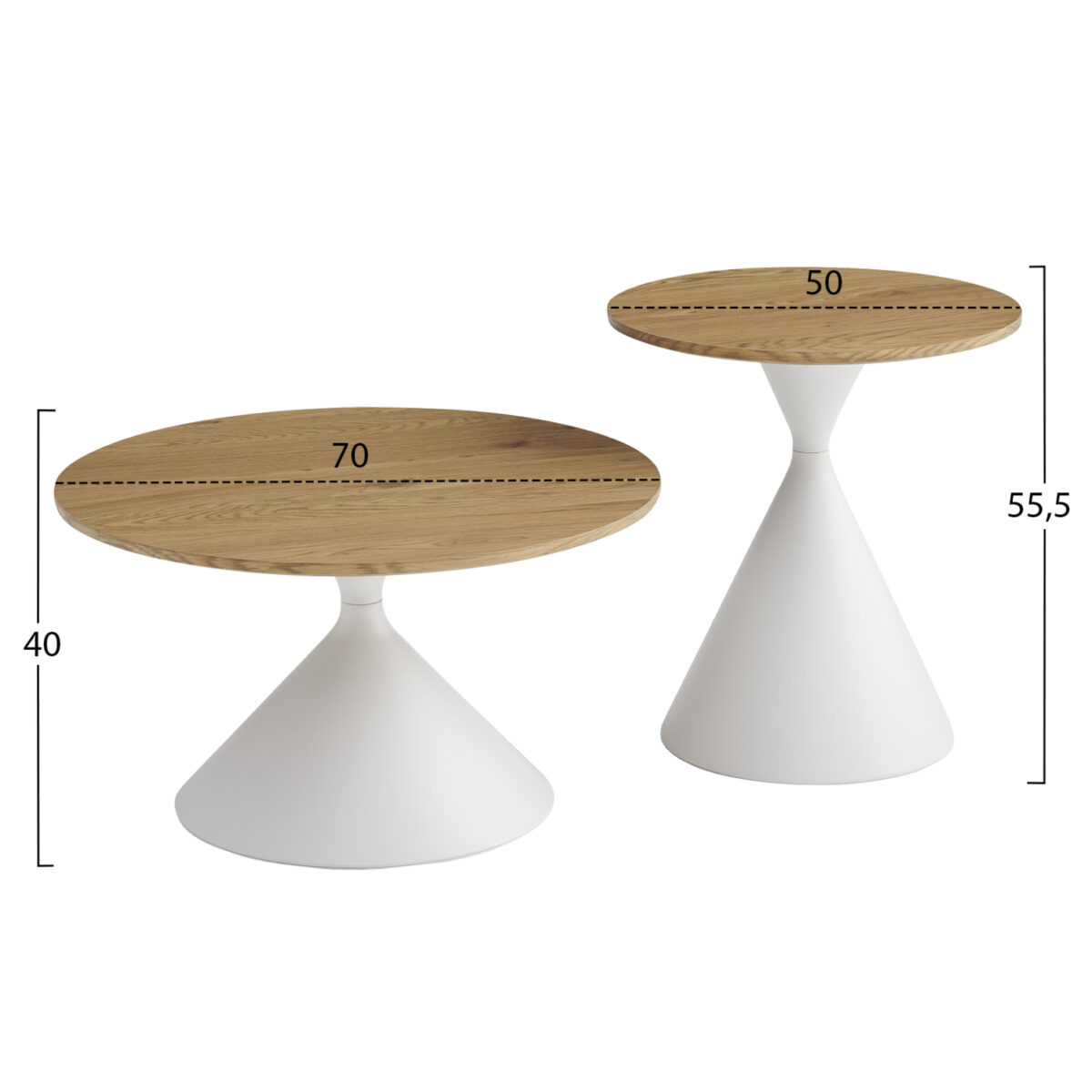 set-2-trapezia-salonioy-fb91830801-metal-1 ΣΕΤ 2 ΤΡΑΠΕΖΙΑ ΣΑΛΟΝΙΟΥ JENNEL(X) HM18308.01 ΜΕΤΑΛΛΟ ΛΕΥΚΟ--MDF ΣΕ ΦΥΣΙΚΟ Φ50εκ & Φ70εκ - Image 2