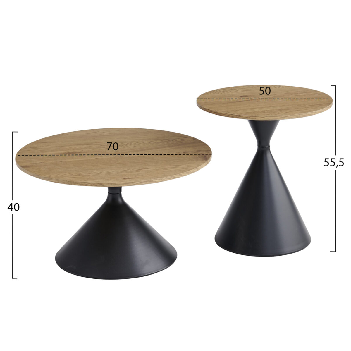set-2-trapezia-salonioy-fb91830802-metal-1 ΣΕΤ 2 ΤΡΑΠΕΖΙΑ ΣΑΛΟΝΙΟΥ JENNEL(X) HM18308.02 ΜΕΤΑΛΛΟ ΜΑΥΡΟ--MDF ΣΕ ΦΥΣΙΚΟ Φ50εκ & Φ70εκ - Image 2