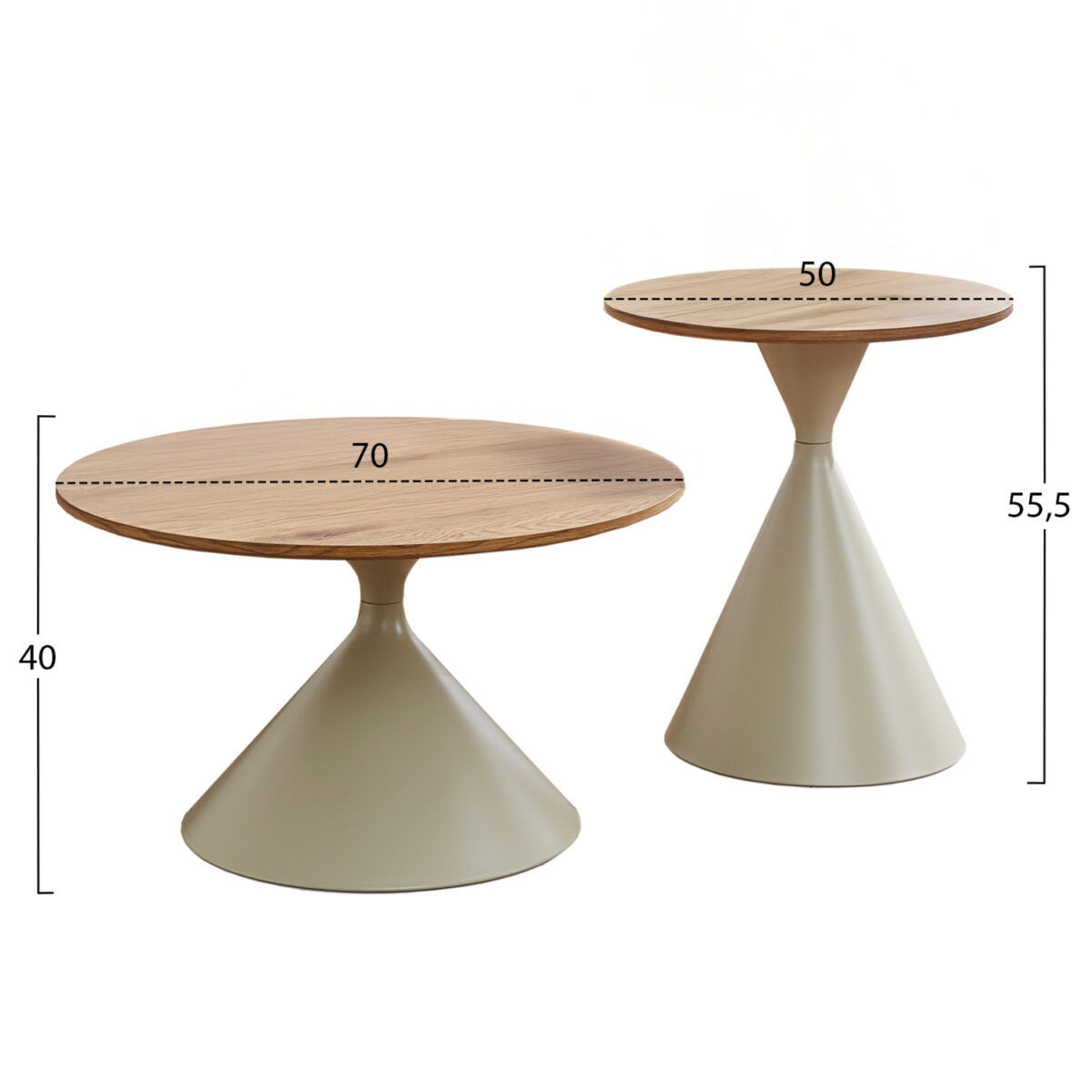 set-2-trapezia-salonioy-fb91830804-metal-1 ΣΕΤ 2 ΤΡΑΠΕΖΙΑ ΣΑΛΟΝΙΟΥ JENNEL(X) HM18308.04 ΜΕΤΑΛΛΟ ΣΑΜΠΑΝΙ--MDF ΣΕ ΦΥΣΙΚΟ Φ50εκ & Φ70εκ - Image 2