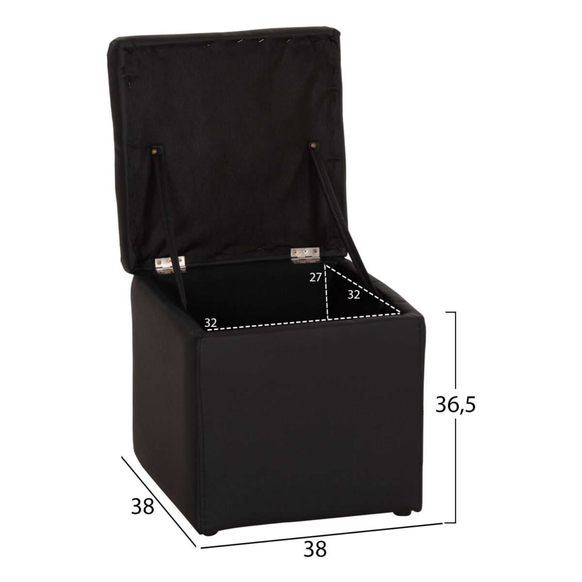 ΣΚΑΜΠΩ ΜΕ ΑΠΟΘΗΚΕΥΤΙΚΟ ΧΩΡΟ PU ΜΑΥΡΟ CUBE HM224.01 38x38x36.5Υεκ. - Image 2