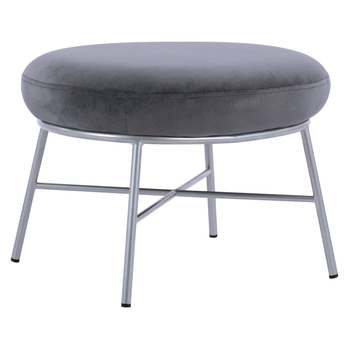 ΣΚΑΜΠΟ ΥΠΟΠΟΔΙΟ TRUDI HM8640.01 ΑΠΟ ΓΚΡΙ ΒΕΛΟΥΔΟ ΜΕ ΑΣΗΜΙ ΒΑΣΗ 55x46x38Υ εκ. - Image 4