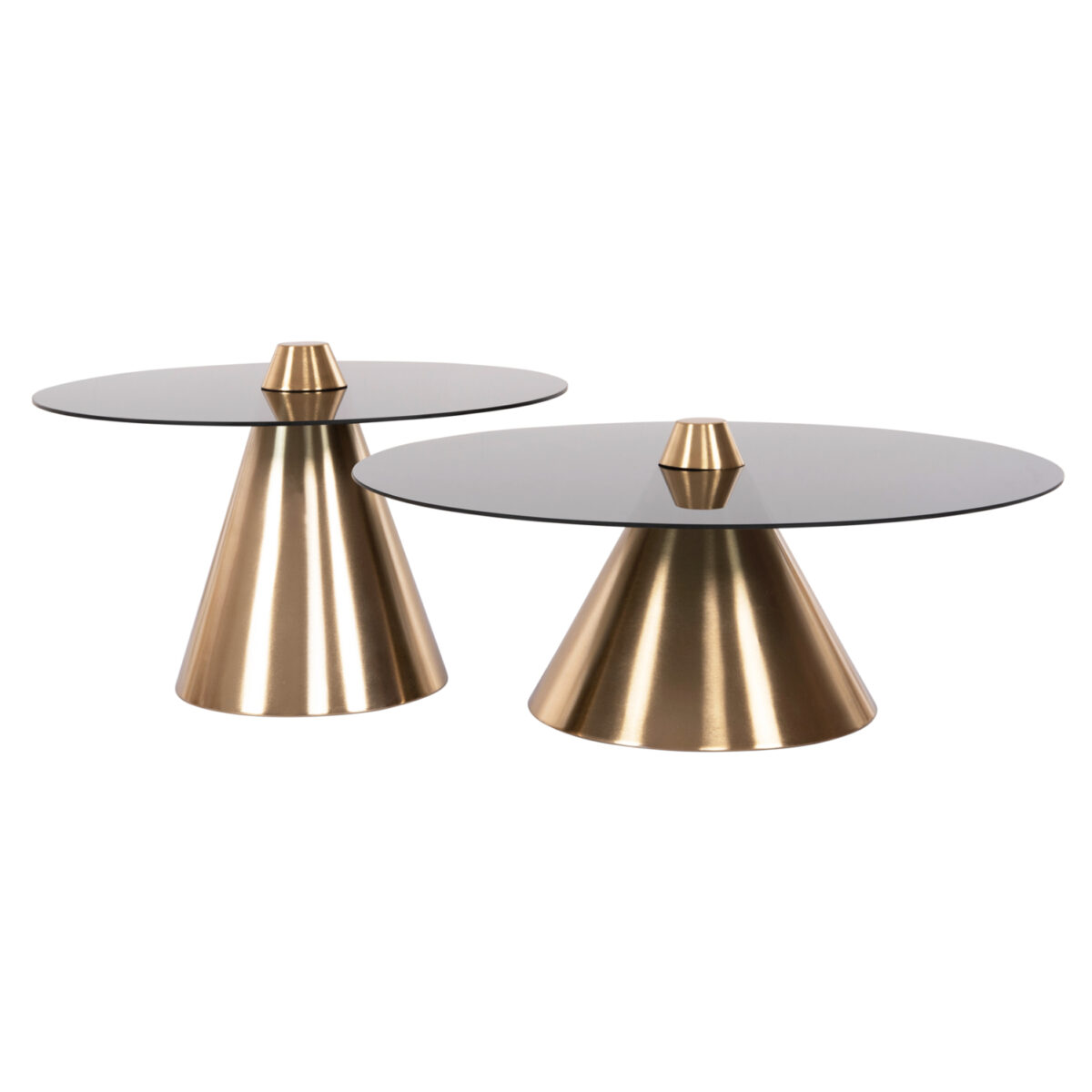 ΤΡΑΠΕΖΙA ΣΑΛΟΝΙΟΥ 2ΤΜΧ REBEN HM9919 ΜΕΤΑΛΛΟ ΧΡΥΣΟ-ΦΙΜΕ ΜΑΥΡΟ ΓΥΑΛΙ Φ80 & Φ60 εκ. - Image 3