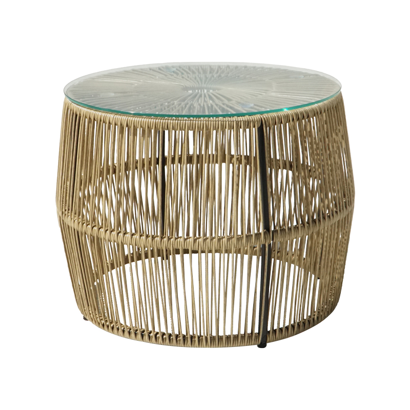 Τραπέζι Adela  pe wicker-γυαλί σε φυσική απόχρωση Φ47x38εκ