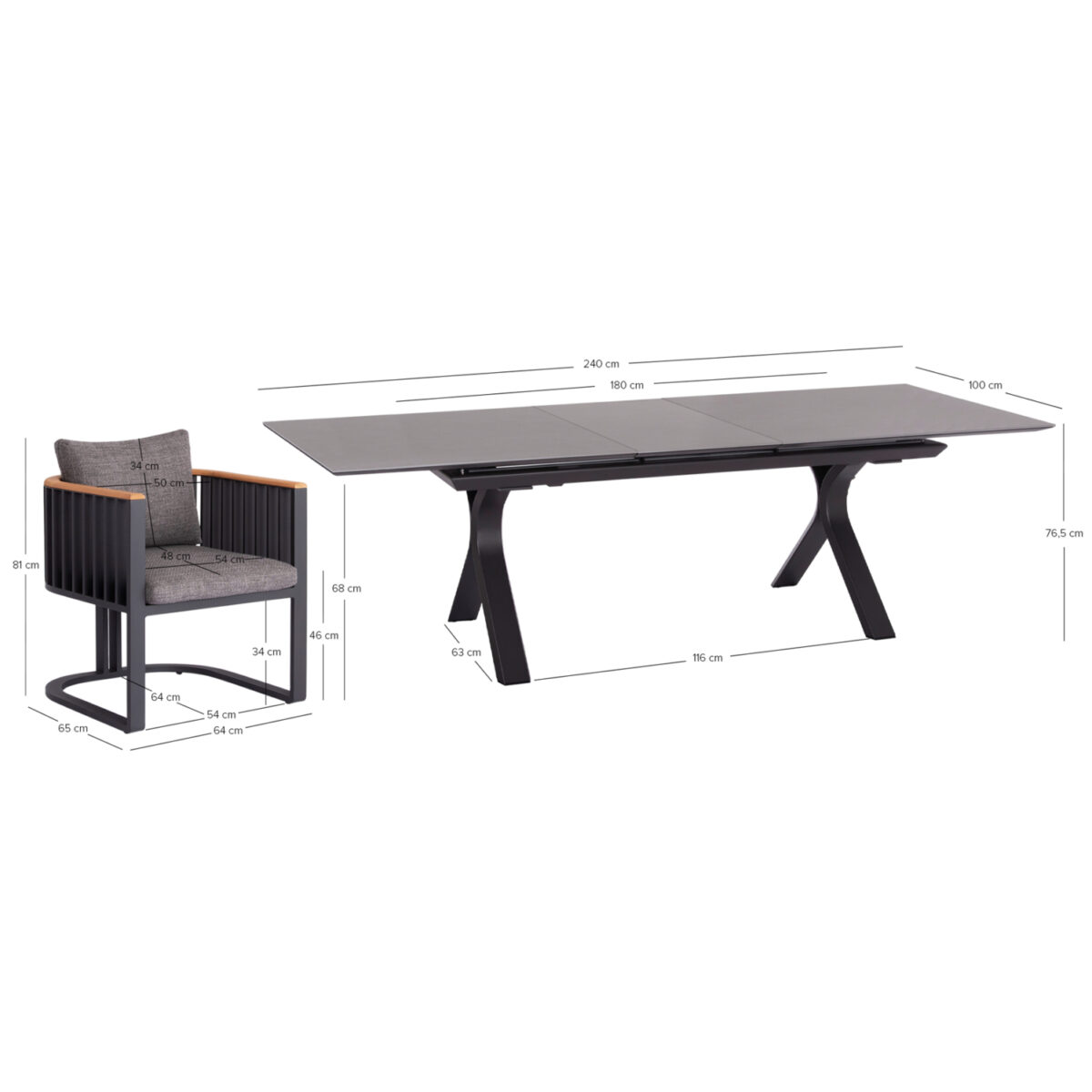 ΣΕΤ ΤΡΑΠΕΖΑΡΙΑΣ 7TMX ANDROMEDA (S) SM21253 ΑΛΟΥΜΙΝΙΟ-SINTERED STONE ΣΚΟΥΡΟ ΓΚΡΙ - Image 10