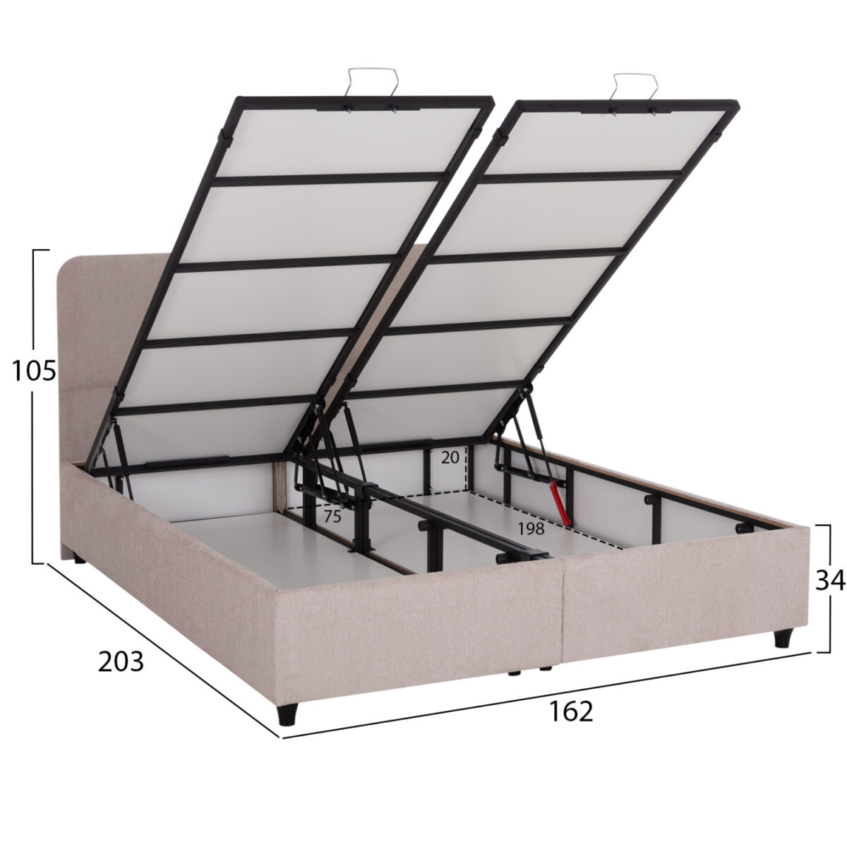 ΚΡΕΒΑΤΙ ΜΕ ΑΠΟΘ.ΧΩΡΟ DOLORES HM631.32 ΜΠΕΖ ΥΦΑΣΜΑ- ΓΙΑ ΣΤΡΩΜΑ 160x200εκ - Image 3