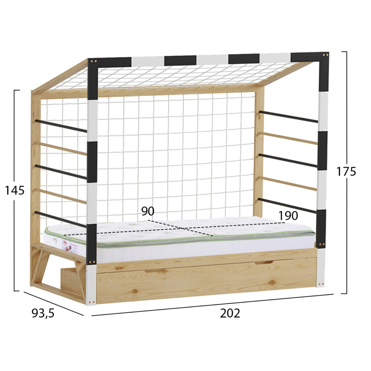 ΚΡΕΒΑΤΙ ΠΑΙΔΙΚΟ ΜΕ ΣΤΡΩΜΑ GOALIE HM21309 ΠΕΥΚΟ ΦΥΣΙΚΟ-ΛΕΥΚΟ-ΜΑΥΡΟ--ΣΤΡΩΜΑ 90x190εκ - Image 3